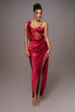 Women Solid Slit peach neck sexy suspender dress