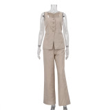 Women Career Sleeveless square neck tie vest vest wide leg pants two-piece set