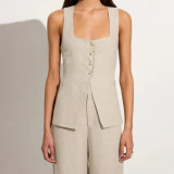 Women Career Sleeveless square neck tie vest vest wide leg pants two-piece set