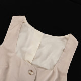 Women Career Sleeveless square neck tie vest vest wide leg pants two-piece set