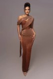 Women Solid Slit peach neck sexy suspender dress