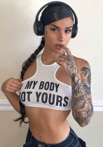 Women sexy Letter print sleeveless u-neck T-shirt