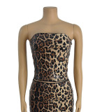Women Style street trend leopard print Strapless sequined Top