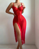 Women sexy lace hollow pajamas jumpsuit See-Through Mesh sexy lingerie Set