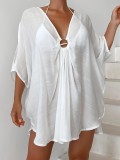 Women Ring V-Neck Irregular Beach Holidays Sun Protection Dress Beach Cover-up