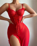 Women sexy lace hollow pajamas jumpsuit See-Through Mesh sexy lingerie Set