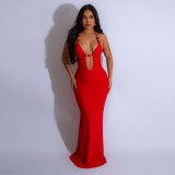 Women sexy V Neck beaded evening Lace-Up dress