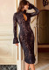 Women sexy flower net pattern hollow long sleeve dress