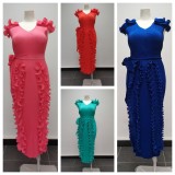 Plus Size Women Solid Pleated Dress