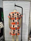Women Summer Short-sleeved Printed Bat Sleeves Round Neck Dress
