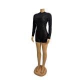 Women sexy See-Through leopard print velvet Jumpsuit