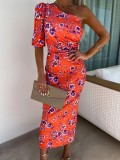 Women sexy off shoulder print dress