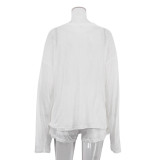 Women Spring Casual Solid See-Through Round Neck Long Sleeve Top Lace-Up Shorts Two-Piece Set