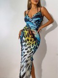 Women Holidays Butterfly Print Tassel Mesh Suspender Beach Dress