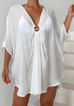 Women Ring V-Neck Irregular Beach Holidays Sun Protection Dress Beach Cover-up