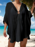 Women Ring V-Neck Irregular Beach Holidays Sun Protection Dress Beach Cover-up