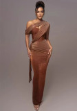 Women Solid Slit peach neck sexy suspender dress