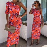 Women sexy off shoulder print dress
