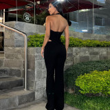 Women V Neck hollow metal buckle jumpsuit