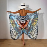 Women Holidays Butterfly Print Tassel Mesh Suspender Beach Dress