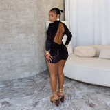 Women sexy See-Through leopard print velvet Jumpsuit