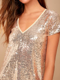 Women v-neck sequin party mini dress