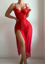 Women sexy lace hollow pajamas jumpsuit See-Through Mesh sexy lingerie Set