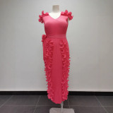 Plus Size Women Solid Pleated Dress