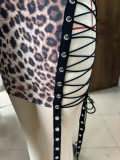 Fashion Print Slash-Shoulder Lace-Up Bodycon Dress