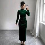 Women's Chic Solid Color Long Sleeve Slim Midi Dress