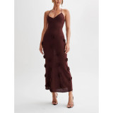 Women's Sexy Strap Knit Backless Flower Long Dress