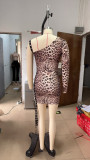 Fashion Print Slash-Shoulder Lace-Up Bodycon Dress