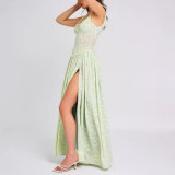 Women's U-Neck Strap Backless Chiffon Dress