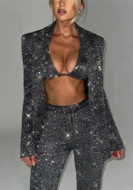 Women's Sparkly Blazer Bra Pants Three-Piece Set Women's Sparkly Blazer Bra Pants Three-Piece Set