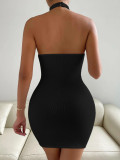 Women's Ribbed Halter Neck Backless Bodycon Dress