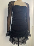 Women's Sexy See Through Black Sparkling Mini Dress
