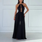 Women's Sexy Hollow Halter Off-Shoulder Pleated Maxi Dress
