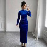 Women's Chic Solid Color Long Sleeve Slim Midi Dress