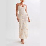 Women's Sexy Strap Knit Backless Flower Long Dress