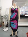 Women's Butterfly Print Strap Beach Dress