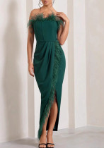 Women's Chic & Stylish Strapless Feather Party Dress