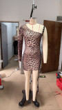 Fashion Print Slash-Shoulder Lace-Up Bodycon Dress