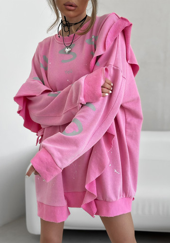 Women's Fashion Round Neck Loose Ruffle Casual Dress