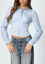 Women's Turndown Collar Shirt & Fishbone Slim Waist Top