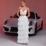 Women's Sequin Camisole Cascading Ruffles Skirt Two-Piece Set