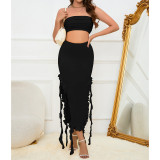 Women's Sexy Solid Color Strapless Slim Two Piece Skirt Set