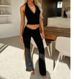 Women's Sexy Halter Lace Sportswear Set