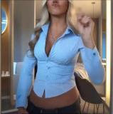 Women's Turndown Collar Shirt & Fishbone Slim Waist Top