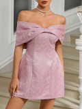 Women's Pink Embroidered Off Shoulder Mini Dress