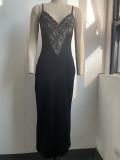 Women's Sexy & Elegant Strap Lace Patchwork Slit Long Dress